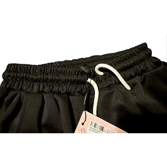 NWT Micas Black Wide Leg Track Pants White Stripe Drawstring Waist Athleisure Wo - Picture 2 of 5